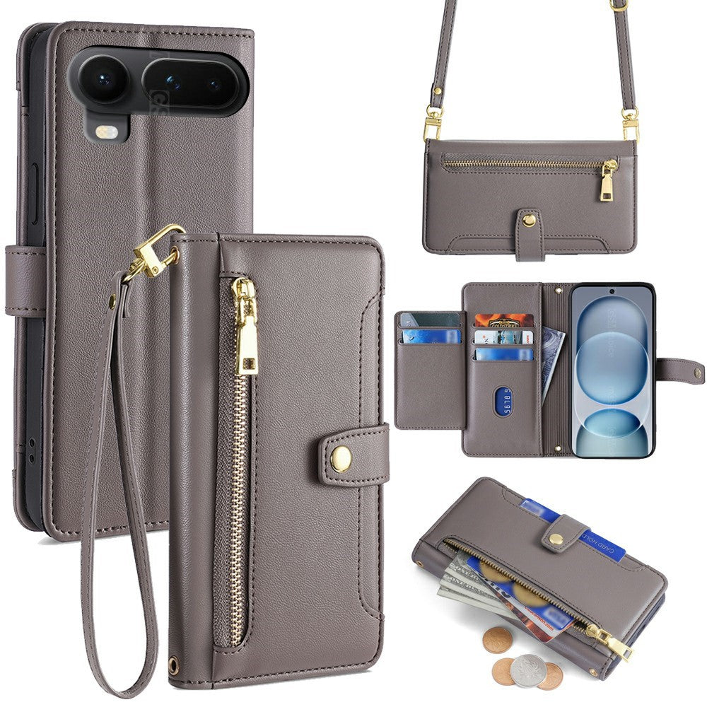 For Honor Magic8 Pro Air 5G Leather Case Zipper Pocket Wallet Phone Cover with 2 Straps