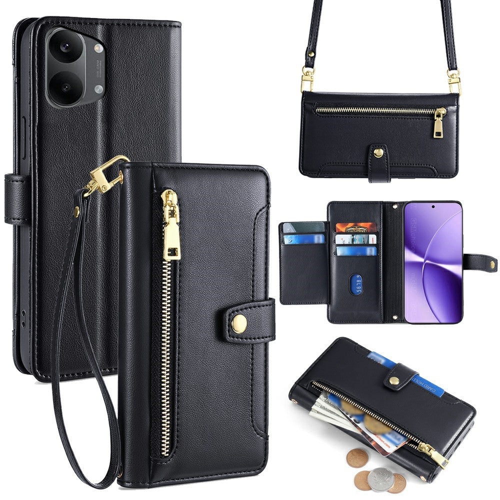 For Xiaomi Redmi Turbo 5 Max 5G Leather Case Zipper Pocket Wallet Phone Cover with 2 Straps