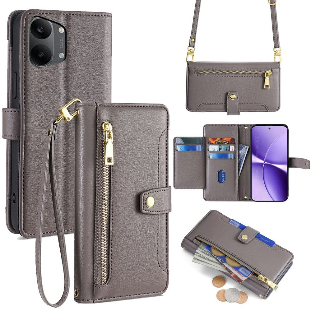 For Xiaomi Redmi Turbo 5 Max 5G Leather Case Zipper Pocket Wallet Phone Cover with 2 Straps
