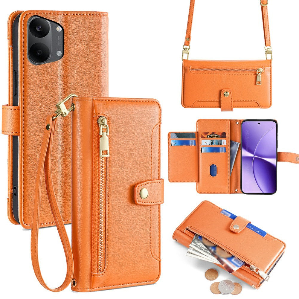 For Xiaomi Redmi Turbo 5 Max 5G Leather Case Zipper Pocket Wallet Phone Cover with 2 Straps