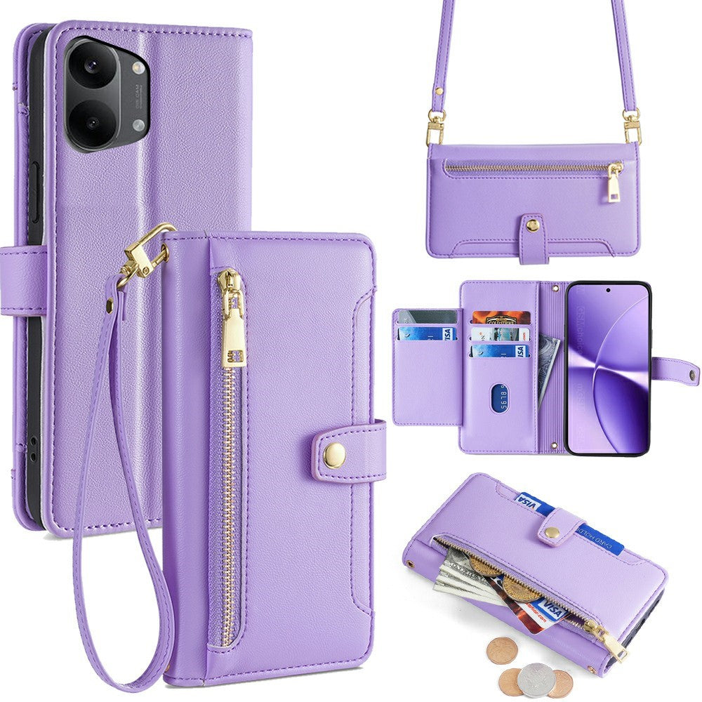 For Xiaomi Redmi Turbo 5 Max 5G Leather Case Zipper Pocket Wallet Phone Cover with 2 Straps