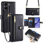 For Xiaomi Redmi Turbo 5 5G Leather Case Zipper Pocket Wallet Phone Cover with 2 Straps