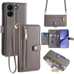 For Xiaomi Redmi Turbo 5 5G Leather Case Zipper Pocket Wallet Phone Cover with 2 Straps