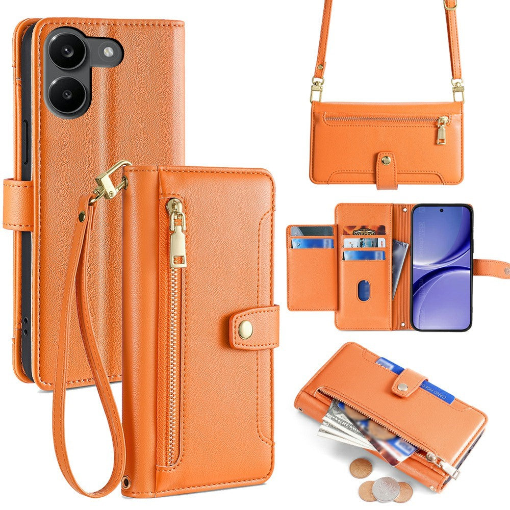 For Xiaomi Redmi Turbo 5 5G Leather Case Zipper Pocket Wallet Phone Cover with 2 Straps