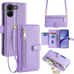 For Xiaomi Redmi Turbo 5 5G Leather Case Zipper Pocket Wallet Phone Cover with 2 Straps