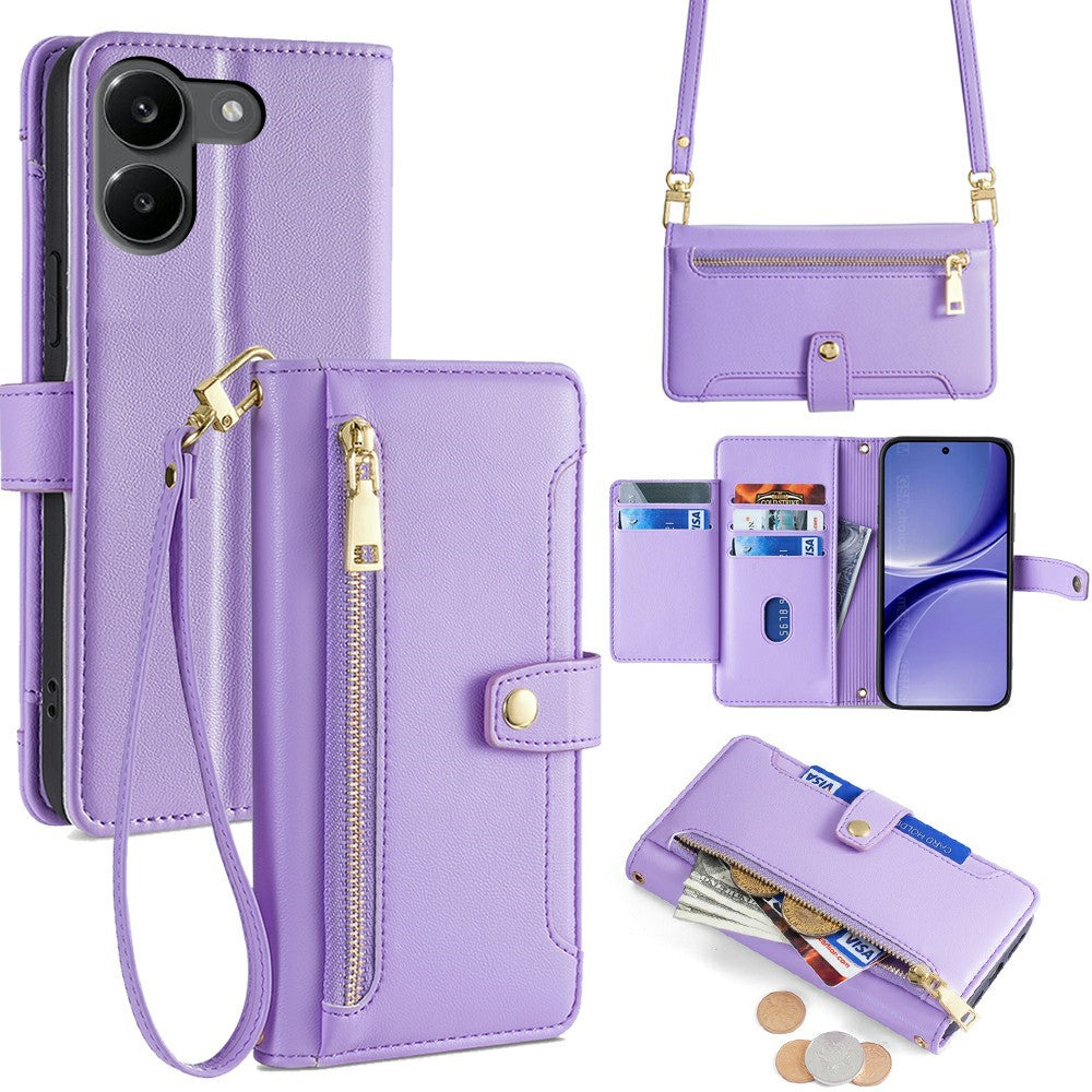 For Xiaomi Redmi Turbo 5 5G Leather Case Zipper Pocket Wallet Phone Cover with 2 Straps