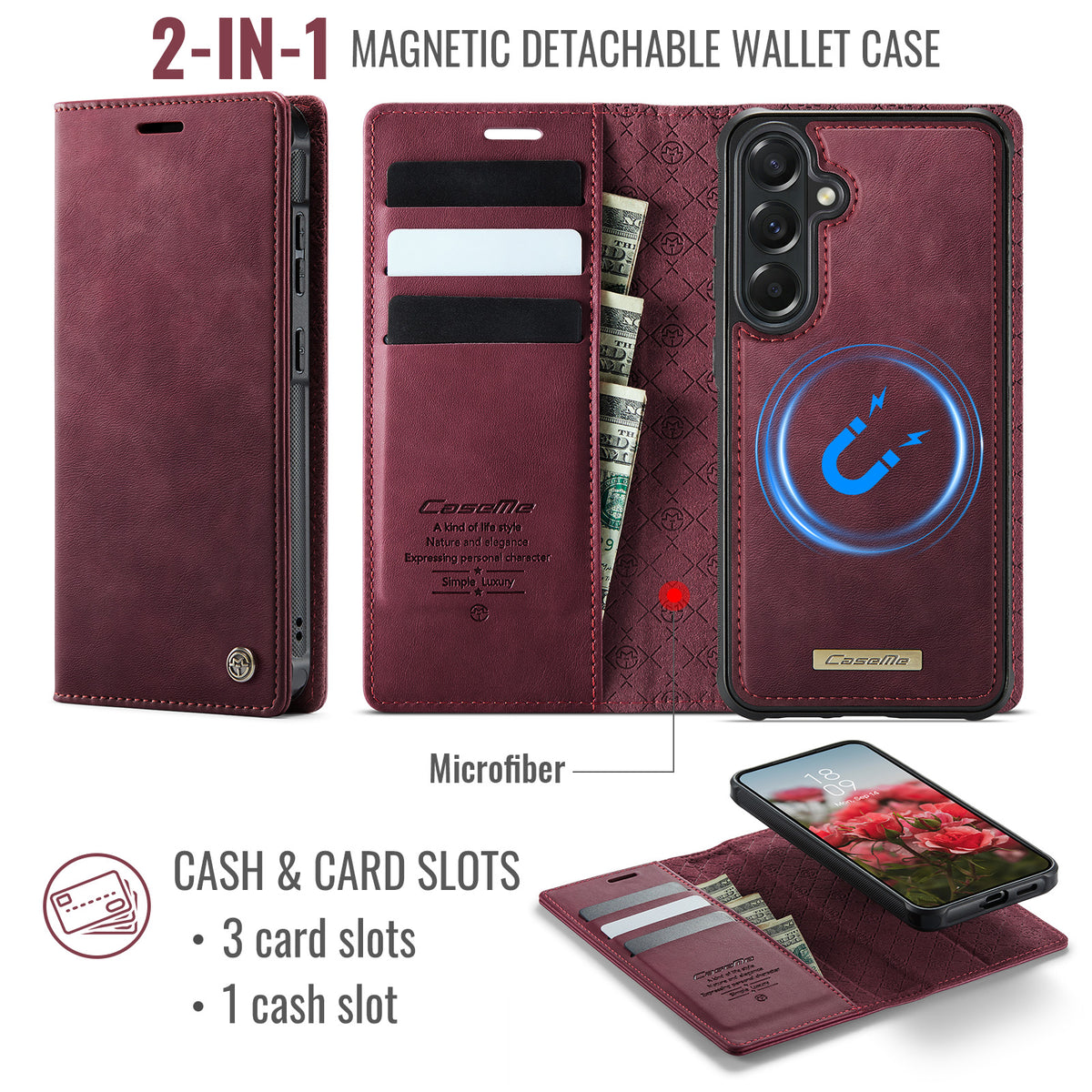 CaseMe for Samsung Galaxy A57 5G Magnetic Case CASEME C49 RFID Blocking Detachable Wallet Leather Phone Cover
