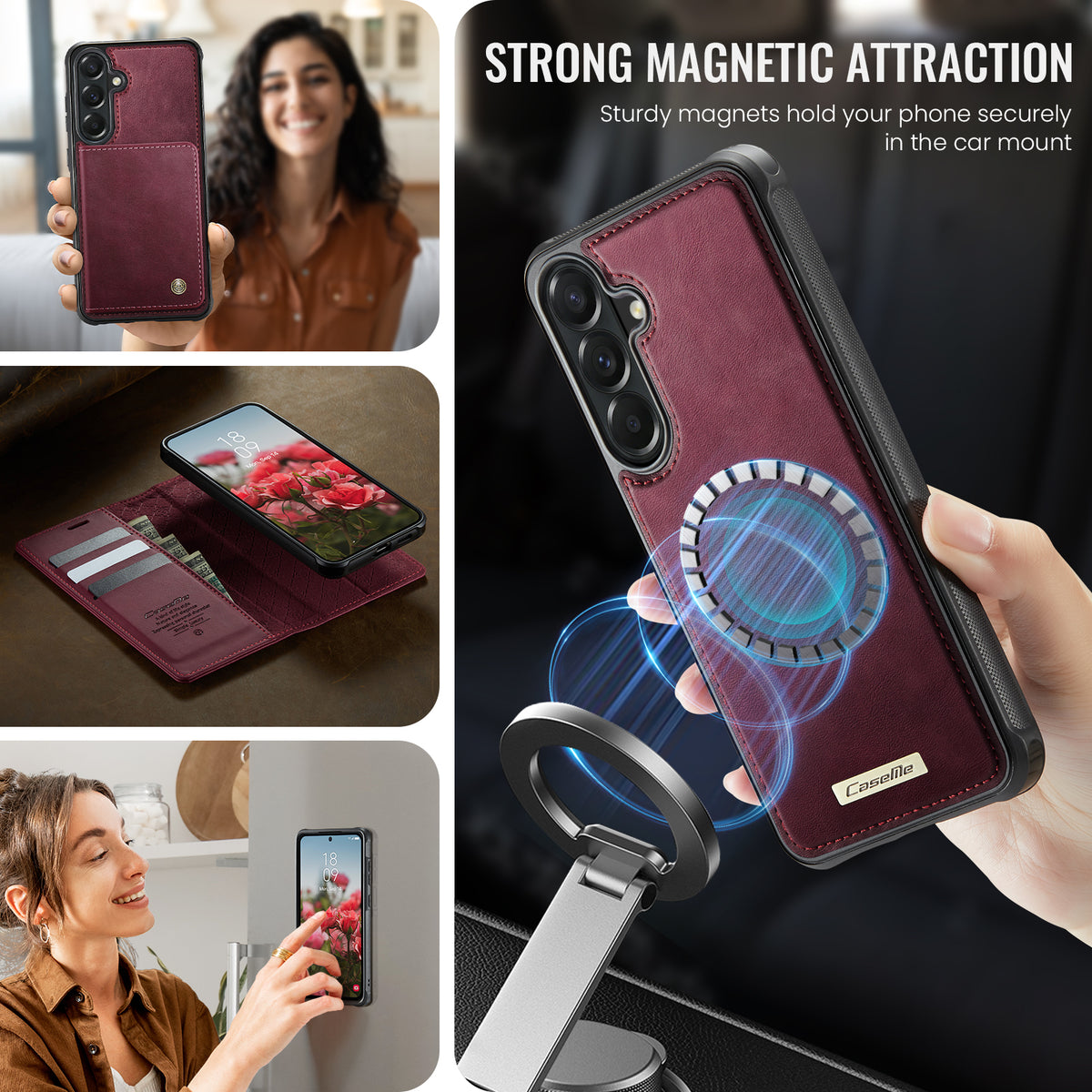 CaseMe for Samsung Galaxy A57 5G Magnetic Case CASEME C49 RFID Blocking Detachable Wallet Leather Phone Cover