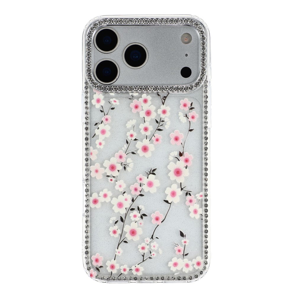 For iPhone 18 Pro Max / 17 Pro Max Case Rhinestone Edge Flower TPU + PC IMD Phone Cover