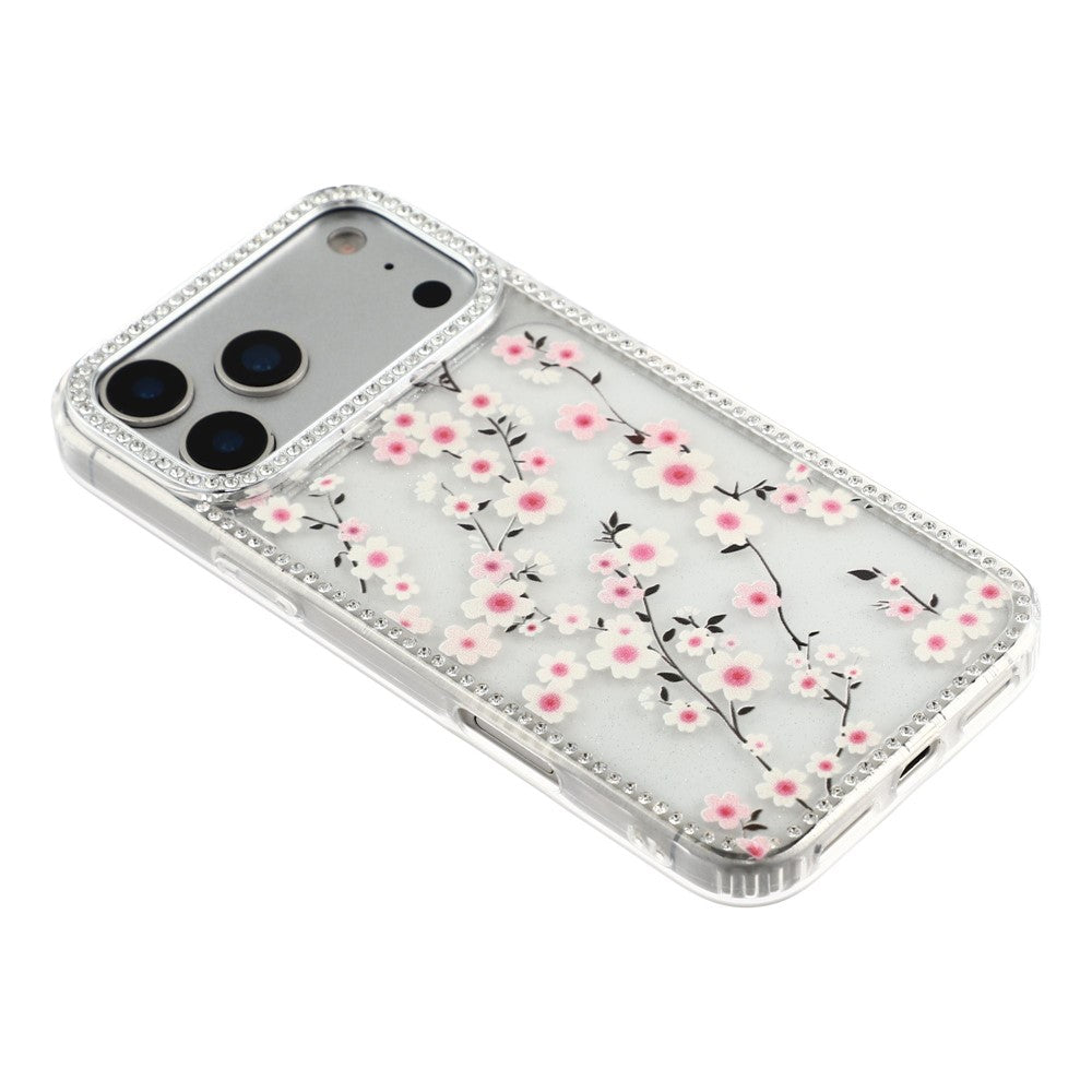 For iPhone 18 Pro Max / 17 Pro Max Case Rhinestone Edge Flower TPU + PC IMD Phone Cover