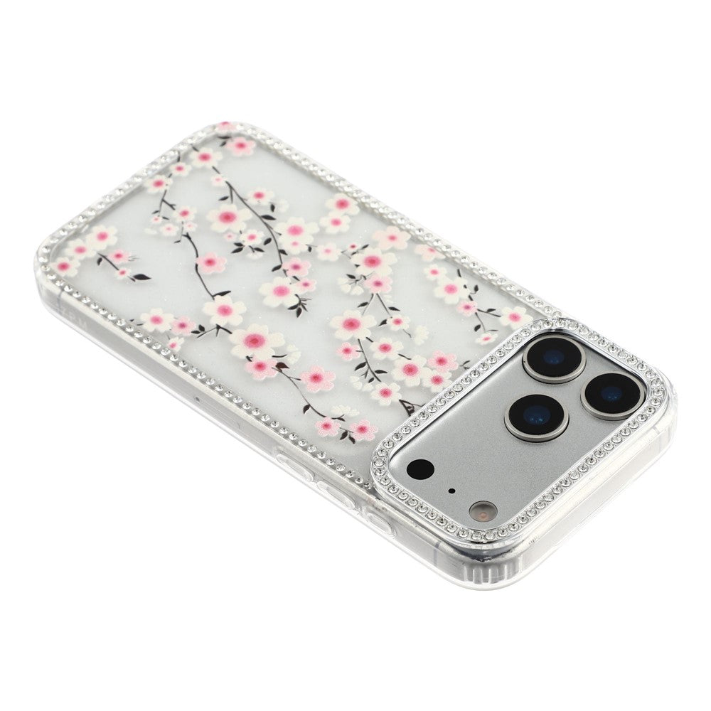 For iPhone 18 Pro Max / 17 Pro Max Case Rhinestone Edge Flower TPU + PC IMD Phone Cover
