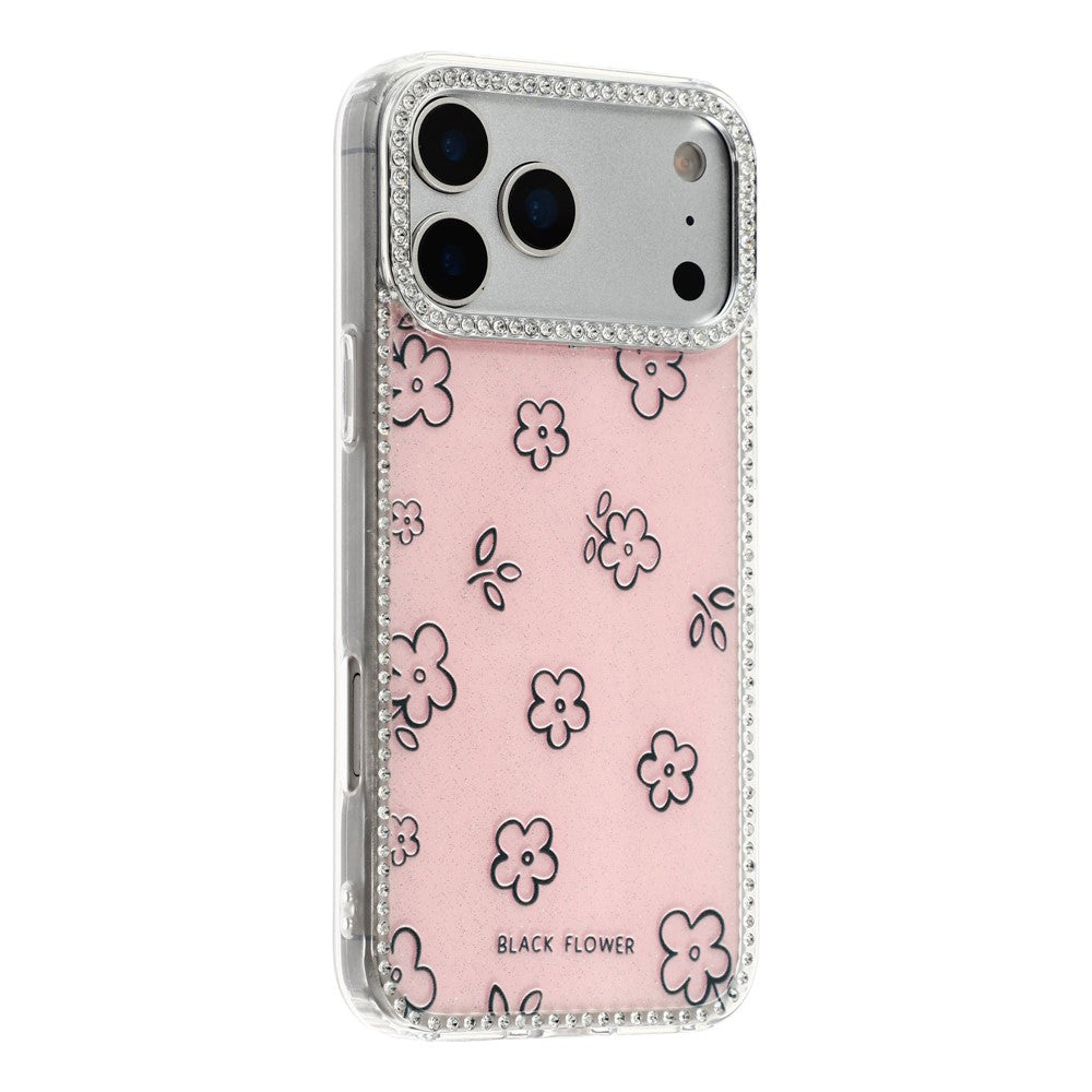 For iPhone 18 Pro Max / 17 Pro Max Case Rhinestone Edge Flower TPU + PC IMD Phone Cover