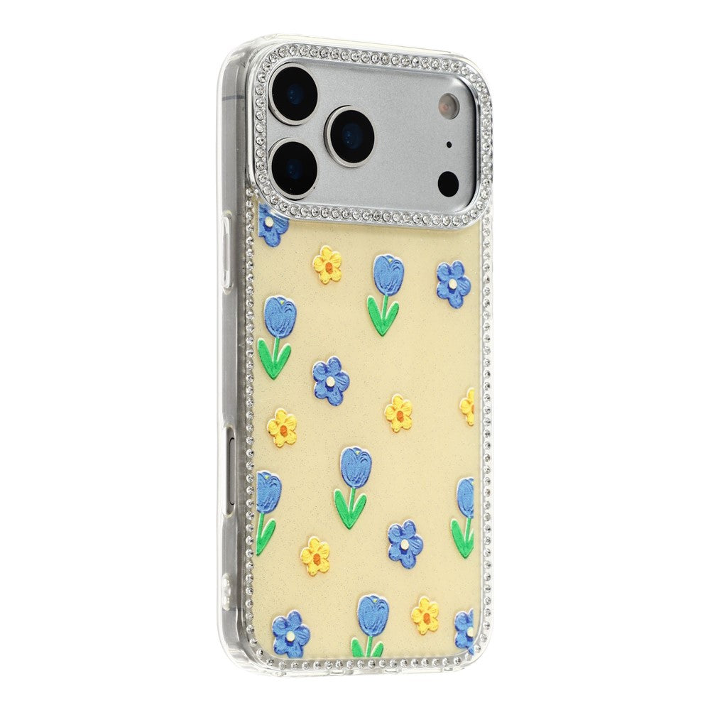 For iPhone 18 Pro Max / 17 Pro Max Case Rhinestone Edge Flower TPU + PC IMD Phone Cover