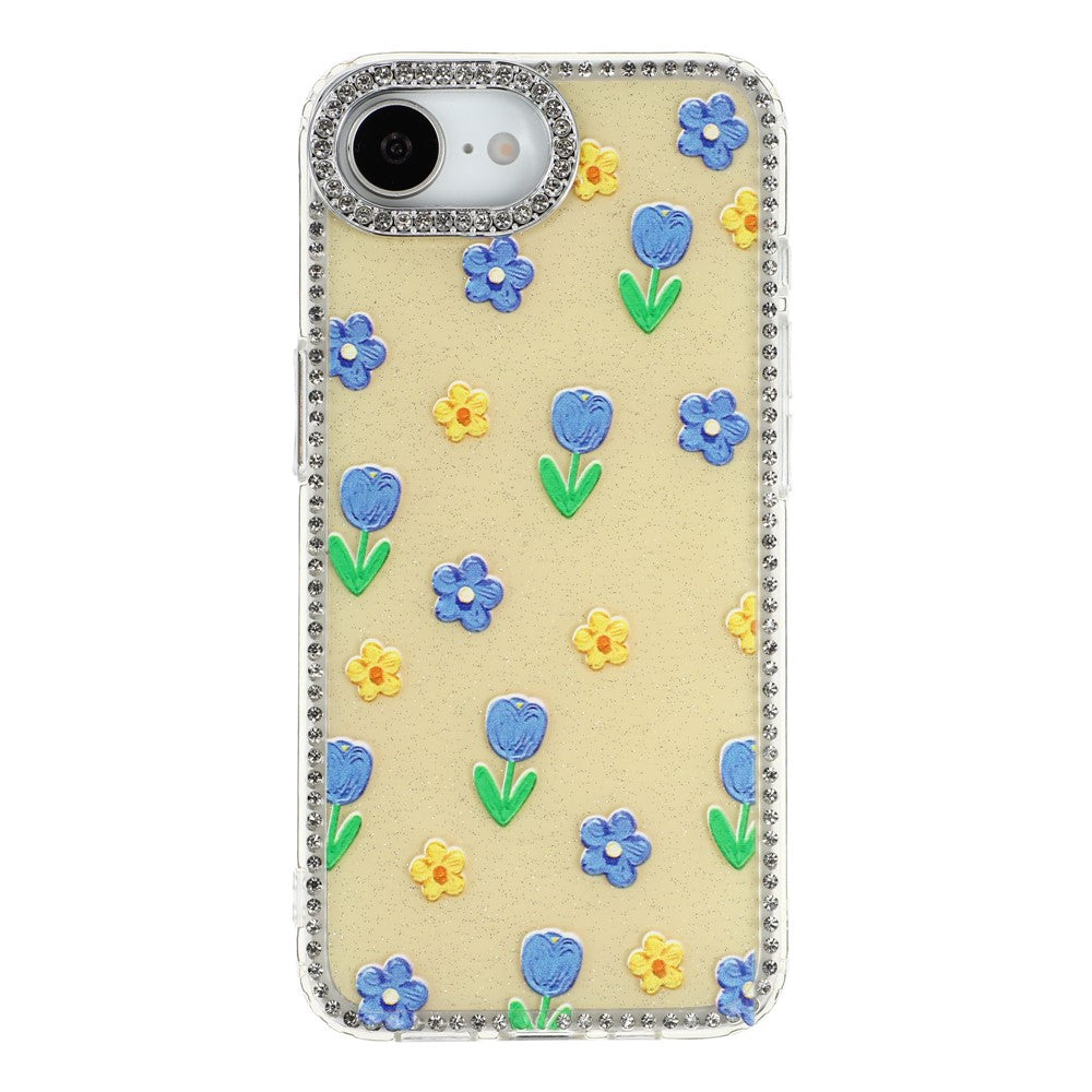 For iPhone 17th / 16th Case Rhinestone Edge Flower TPU + PC IMD Phone Cover