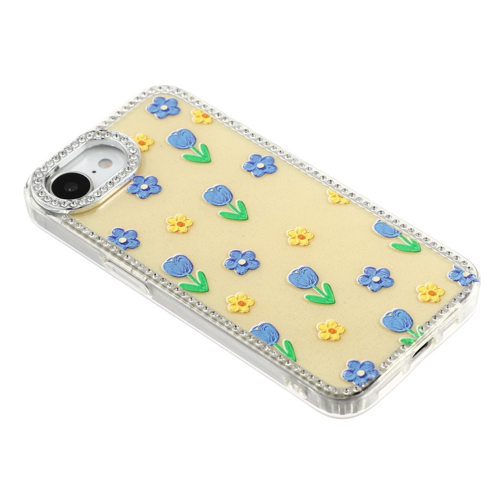 For iPhone 17th / 16th Case Rhinestone Edge Flower TPU + PC IMD Phone Cover