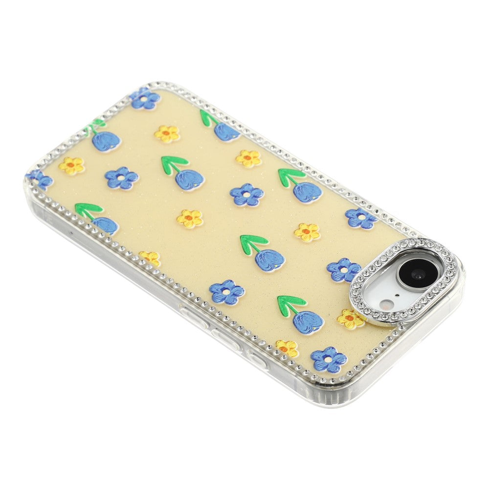 For iPhone 17th / 16th Case Rhinestone Edge Flower TPU + PC IMD Phone Cover
