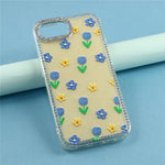 For iPhone 17th / 16th Case Rhinestone Edge Flower TPU + PC IMD Phone Cover