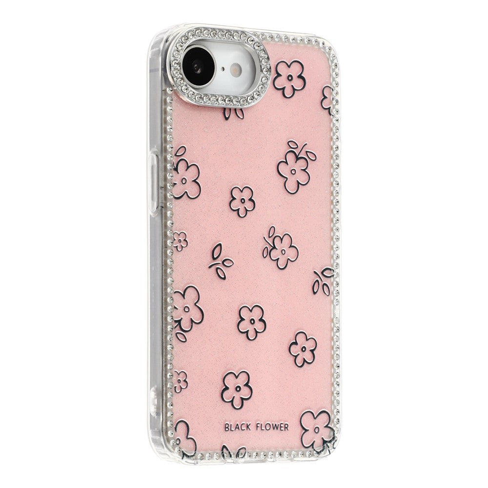 For iPhone 17th / 16th Case Rhinestone Edge Flower TPU + PC IMD Phone Cover
