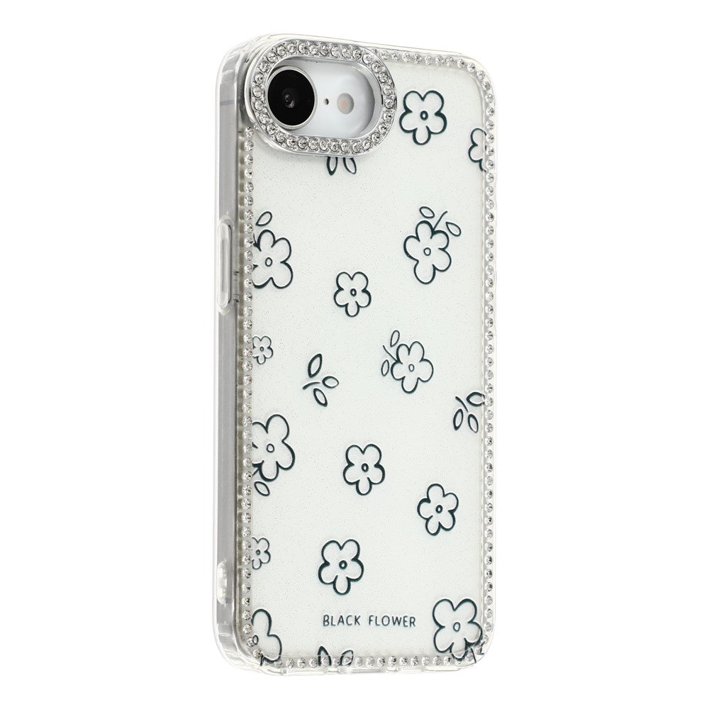 For iPhone 17th / 16th Case Rhinestone Edge Flower TPU + PC IMD Phone Cover