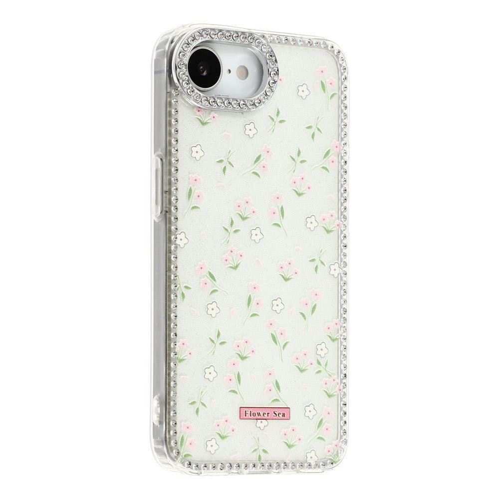For iPhone 17th / 16th Case Rhinestone Edge Flower TPU + PC IMD Phone Cover