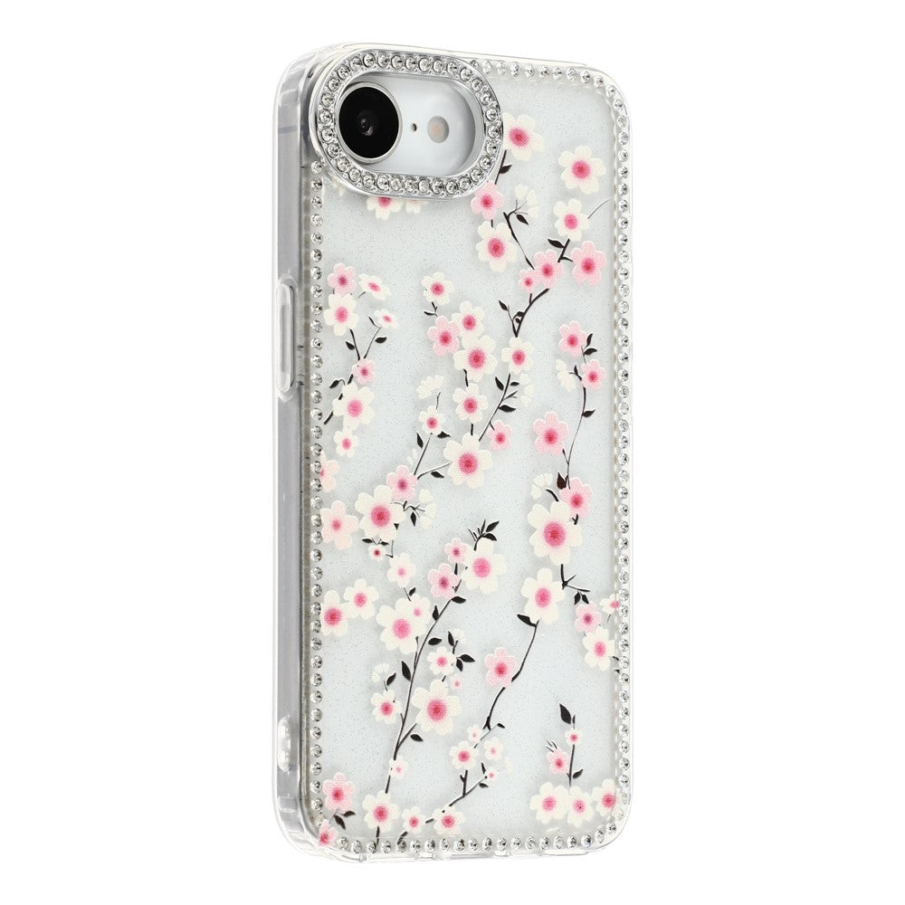 For iPhone 17th / 16th Case Rhinestone Edge Flower TPU + PC IMD Phone Cover