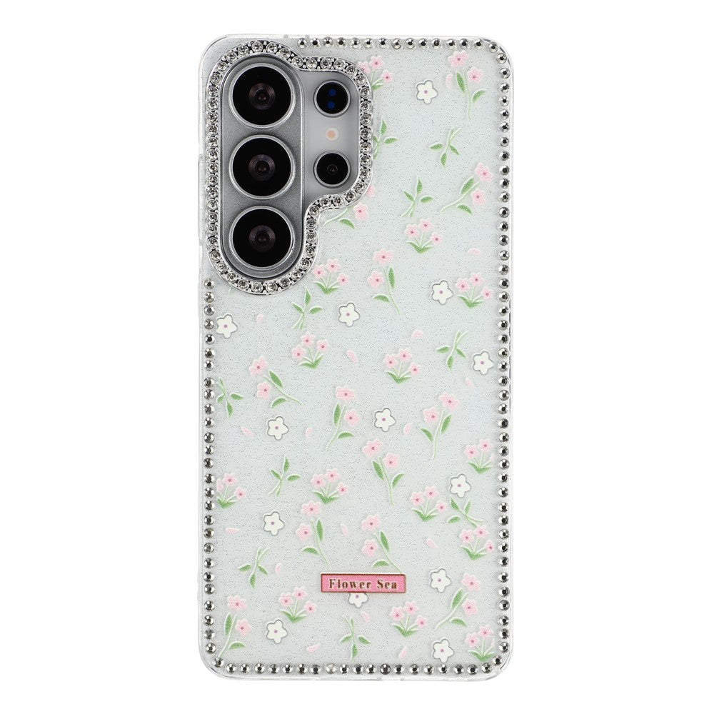 Til Samsung Galaxy S26 Ultra Cover Rhinsten Kant Blomst TPU + PC IMD Telefoncover