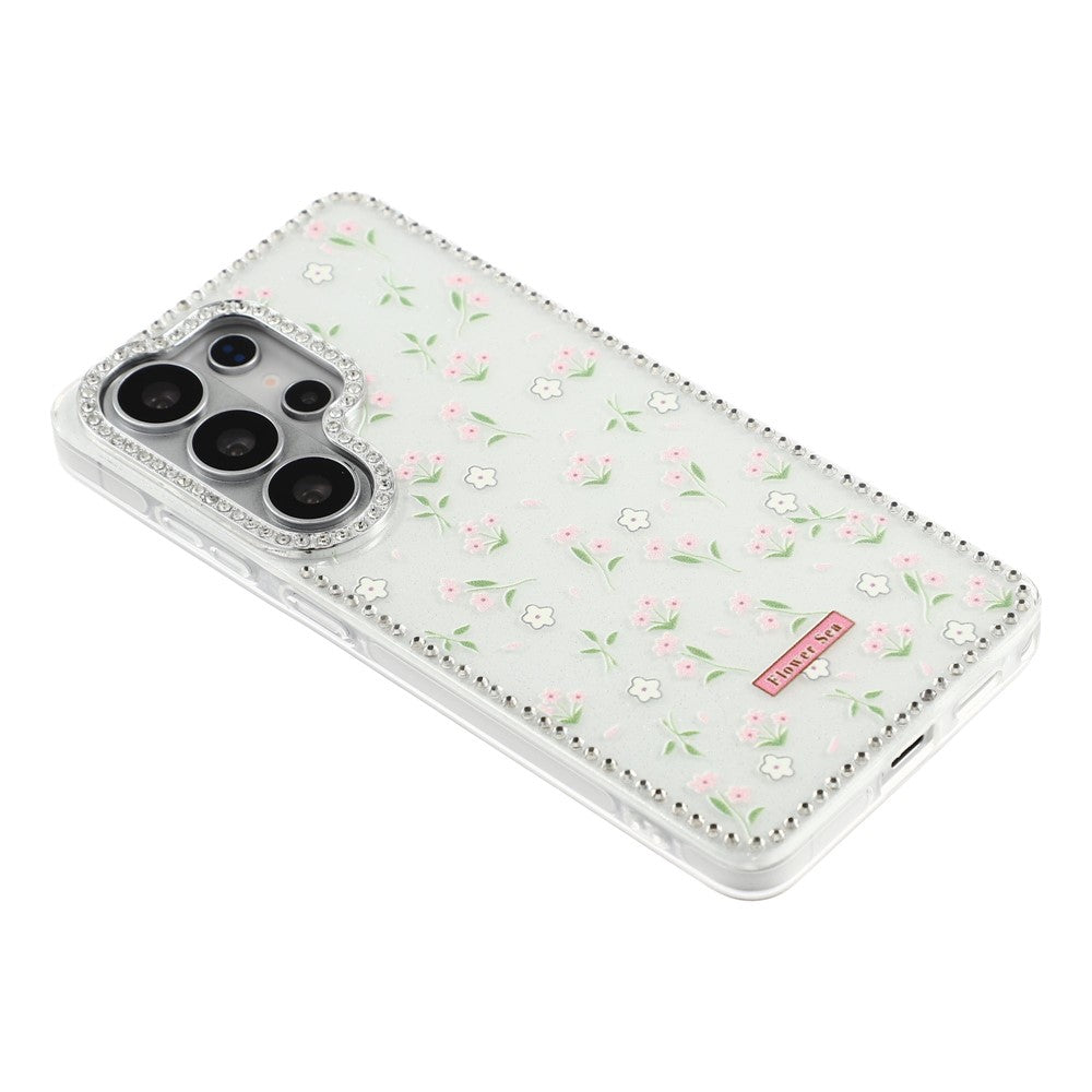 Til Samsung Galaxy S26 Ultra Cover Rhinsten Kant Blomst TPU + PC IMD Telefoncover