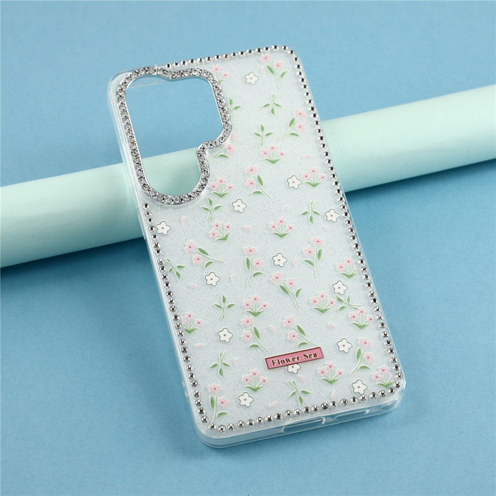 Til Samsung Galaxy S26 Ultra Cover Rhinsten Kant Blomst TPU + PC IMD Telefoncover