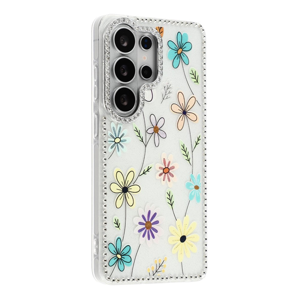 Til Samsung Galaxy S26 Ultra Cover Rhinsten Kant Blomst TPU + PC IMD Telefoncover