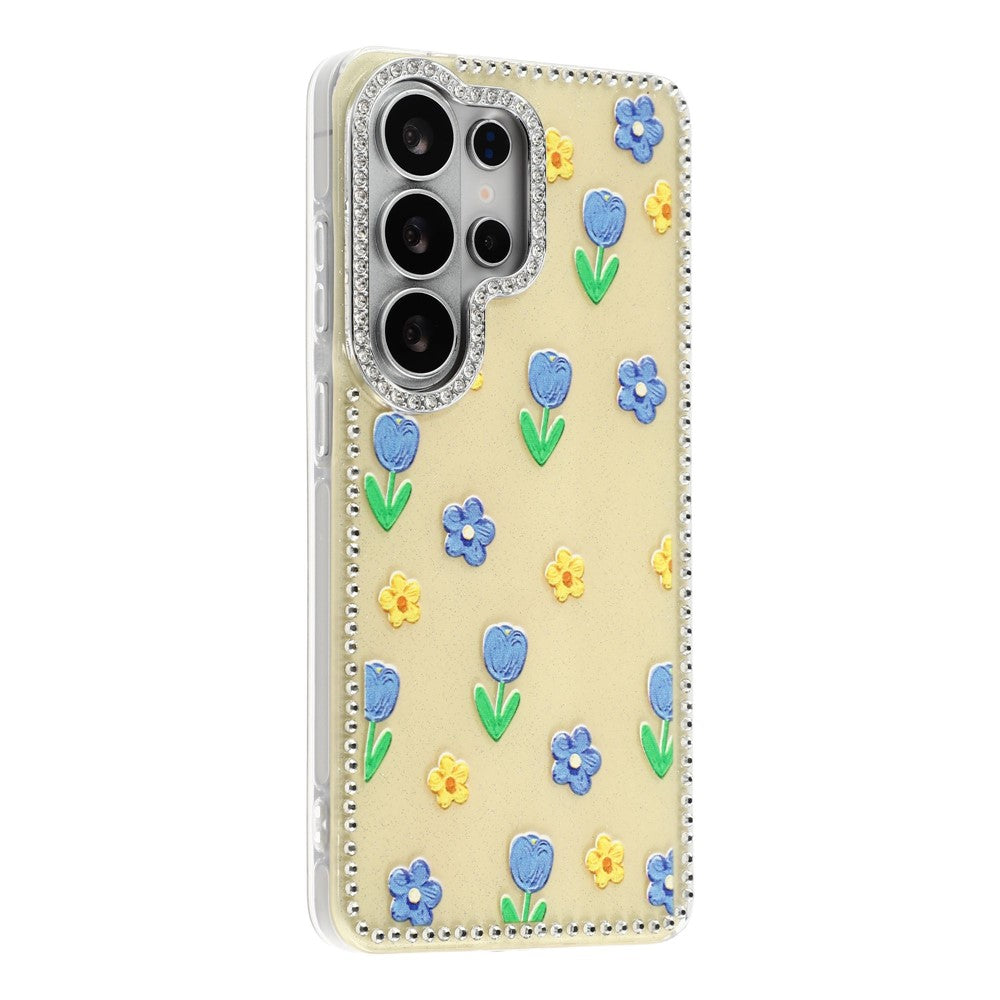 Til Samsung Galaxy S26 Ultra Cover Rhinsten Kant Blomst TPU + PC IMD Telefoncover