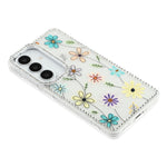 Cover til Samsung Galaxy S26 med rhinstenkant og blomst, TPU + PC IMD-cover