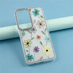 Cover til Samsung Galaxy S26 med rhinstenkant og blomst, TPU + PC IMD-cover