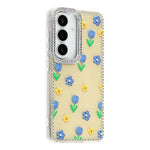 Cover til Samsung Galaxy S26 med rhinstenkant og blomst, TPU + PC IMD-cover