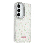 Cover til Samsung Galaxy S26 med rhinstenkant og blomst, TPU + PC IMD-cover