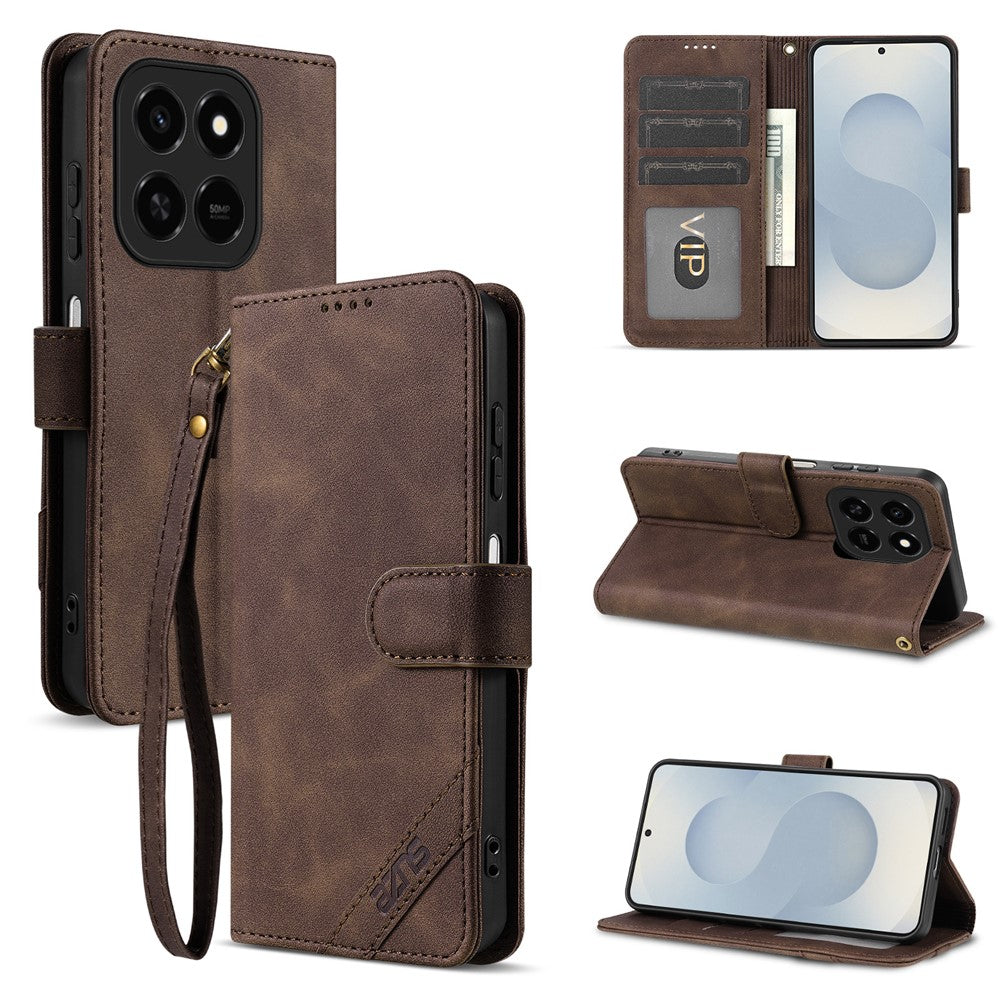 AZNS A2 Leather Case for Honor 400 Smart 5G  /  400 Smart 4G  /  X7d 4G  /  Play10T 5G  /  Play 80 Pro 5G RFID Blocking Wallet Stand Phone Cover with Wrist Strap