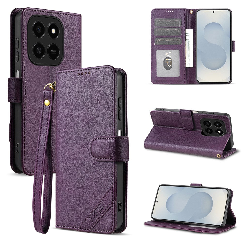 AZNS A2 Leather Case for Honor 400 Smart 5G  /  400 Smart 4G  /  X7d 4G  /  Play10T 5G  /  Play 80 Pro 5G RFID Blocking Wallet Stand Phone Cover with Wrist Strap