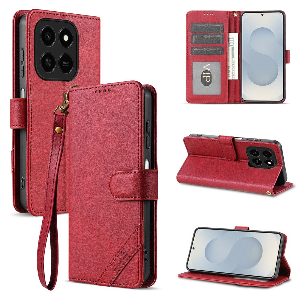 AZNS A2 Leather Case for Honor 400 Smart 5G  /  400 Smart 4G  /  X7d 4G  /  Play10T 5G  /  Play 80 Pro 5G RFID Blocking Wallet Stand Phone Cover with Wrist Strap