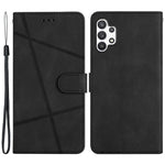 For Samsung Galaxy A32 5G / M32 5G Imprinted Lines PU Leather Phone Cover Magnetic Closure Stand Crazy Horse Texture Protective Flip Wallet Case with Strap