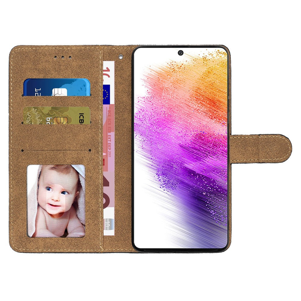 For Samsung Galaxy A32 5G / M32 5G Imprinted Lines PU Leather Phone Cover Magnetic Closure Stand Crazy Horse Texture Protective Flip Wallet Case with Strap
