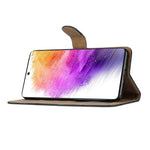 For Samsung Galaxy A32 5G / M32 5G Imprinted Lines PU Leather Phone Cover Magnetic Closure Stand Crazy Horse Texture Protective Flip Wallet Case with Strap