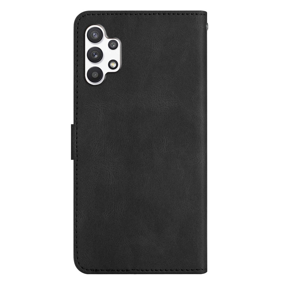 For Samsung Galaxy A32 5G / M32 5G Imprinted Lines PU Leather Phone Cover Magnetic Closure Stand Crazy Horse Texture Protective Flip Wallet Case with Strap