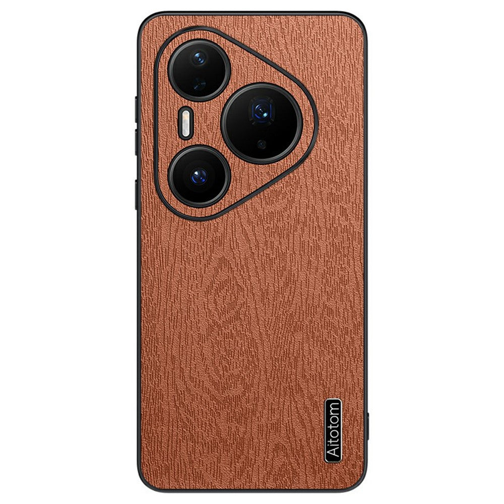 Huawei Pura 90 Pro skal trästruktur PU-läderbelagd PC TPU mobilskal