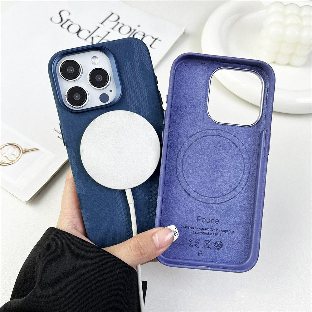 For iPhone 12 Pro Max Magnetic Case Luxury Camouflage PC PU Leather Shockproof Cover Compatible with Magsafe
