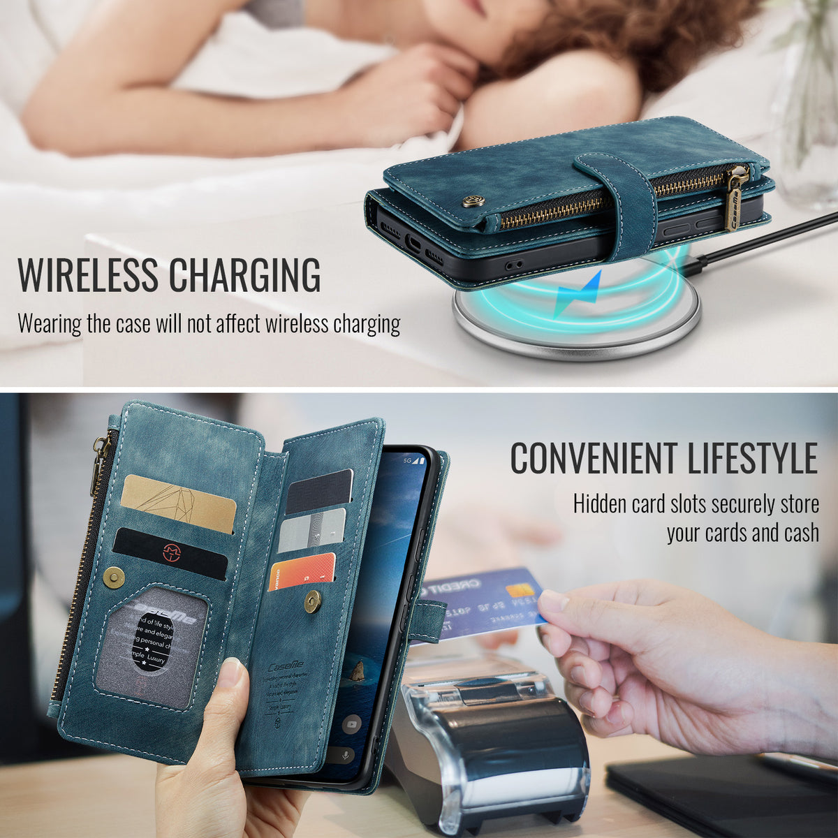 CaseMe for Google Pixel 10a CASEME C30 Phone Cases with Strap Zipper Multiple Card Holder PU Leather Cover
