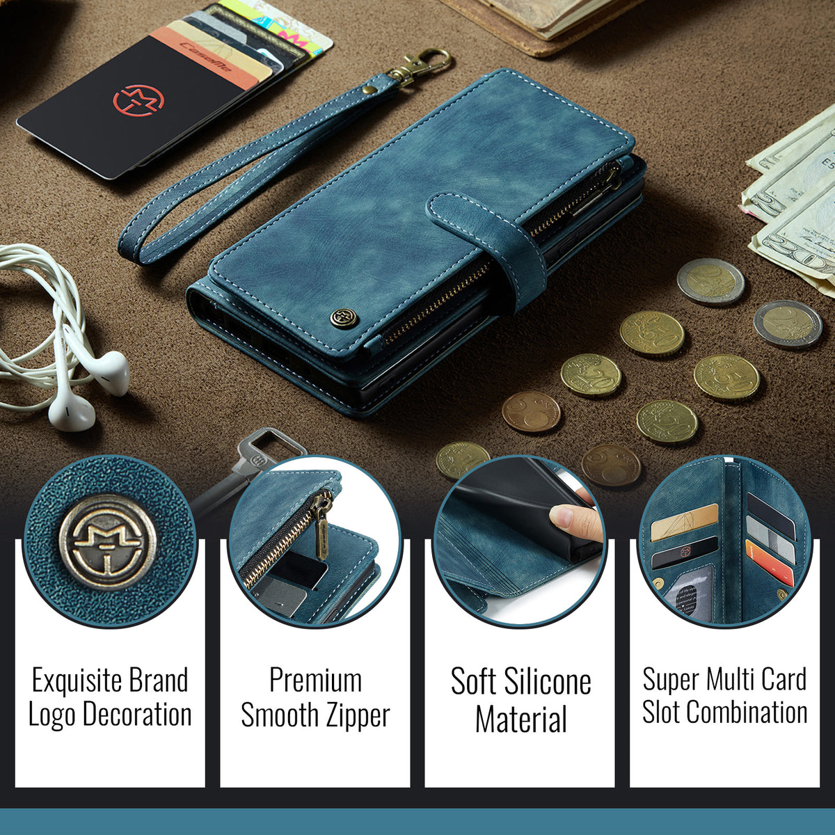 CaseMe for Google Pixel 10a CASEME C30 Phone Cases with Strap Zipper Multiple Card Holder PU Leather Cover