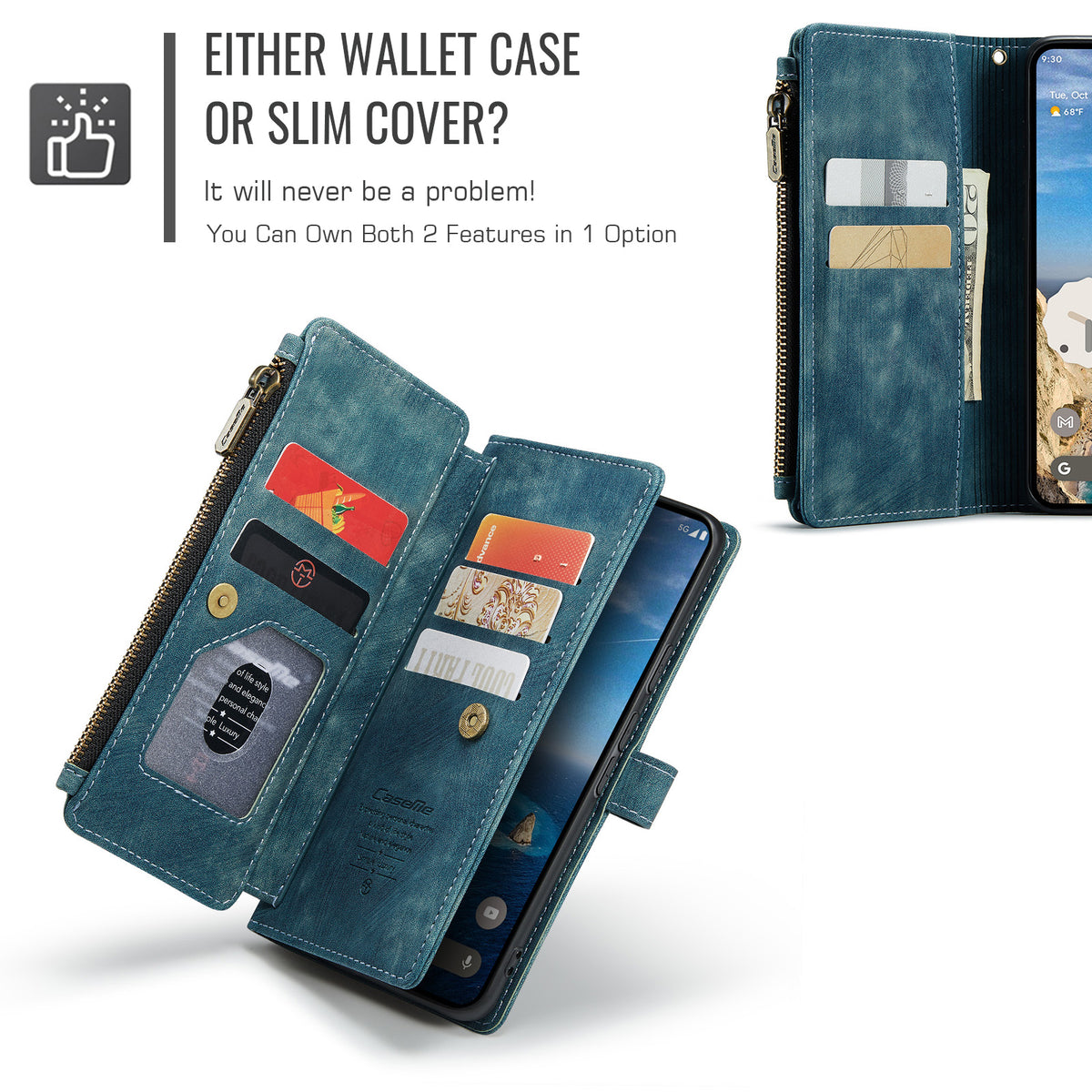CaseMe for Google Pixel 10a CASEME C30 Phone Cases with Strap Zipper Multiple Card Holder PU Leather Cover