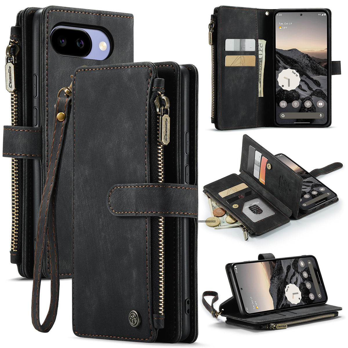 CaseMe for Google Pixel 10a CASEME C30 Phone Cases with Strap Zipper Multiple Card Holder PU Leather Cover
