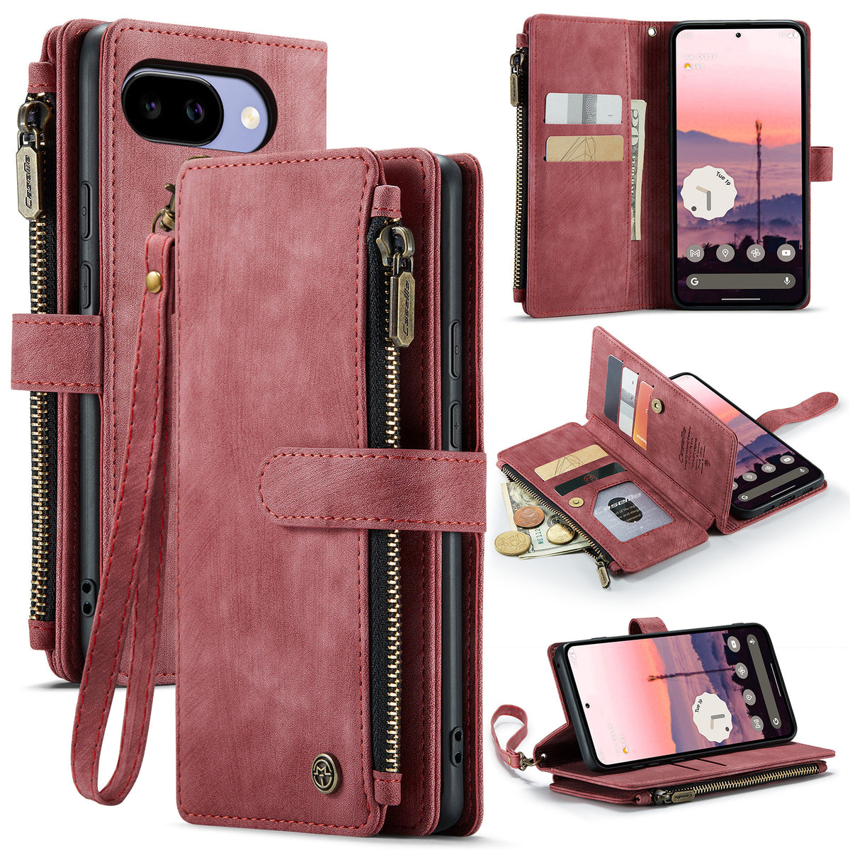 CaseMe for Google Pixel 10a CASEME C30 Phone Cases with Strap Zipper Multiple Card Holder PU Leather Cover