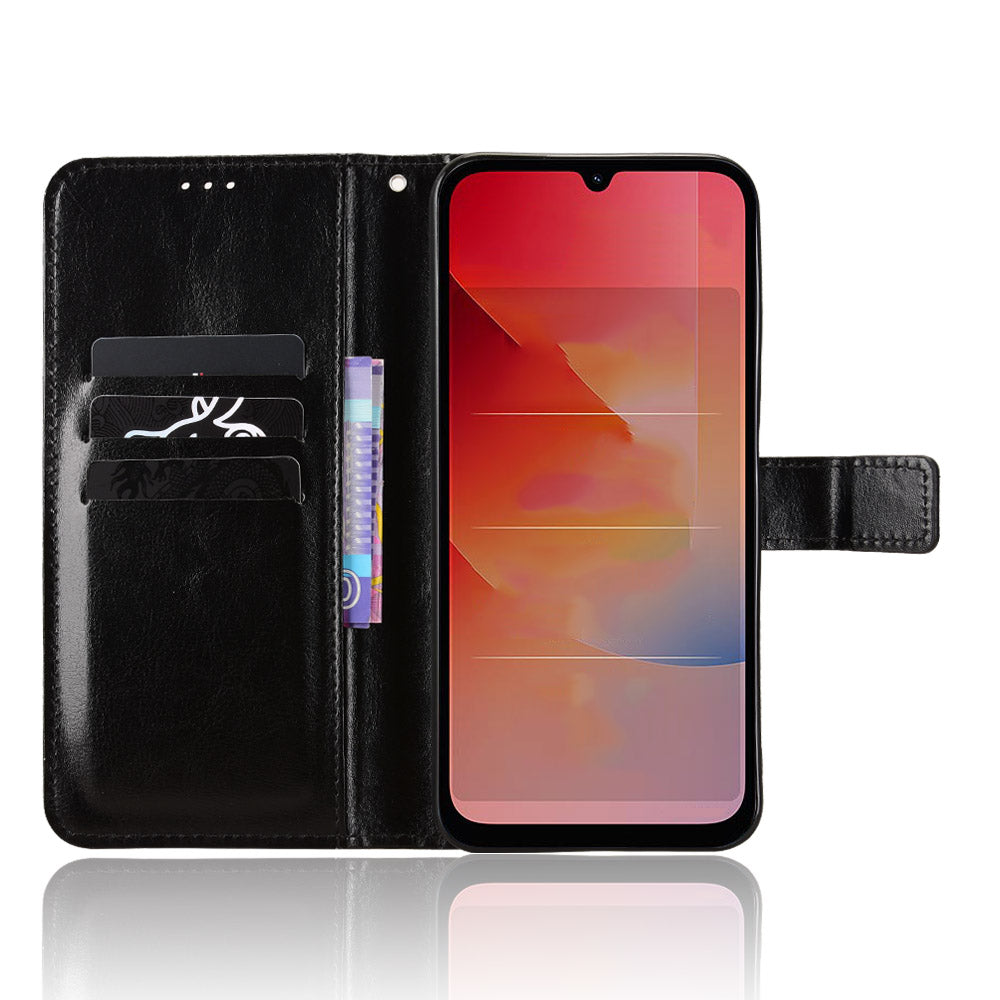 Xiaomi Redmi R70 5G / Xiaomi Redmi R70m 5G / Xiaomi Redmi 15a 5G PU-lædercover med rem, tegnebogsetui med Crazy Horse-tekstur