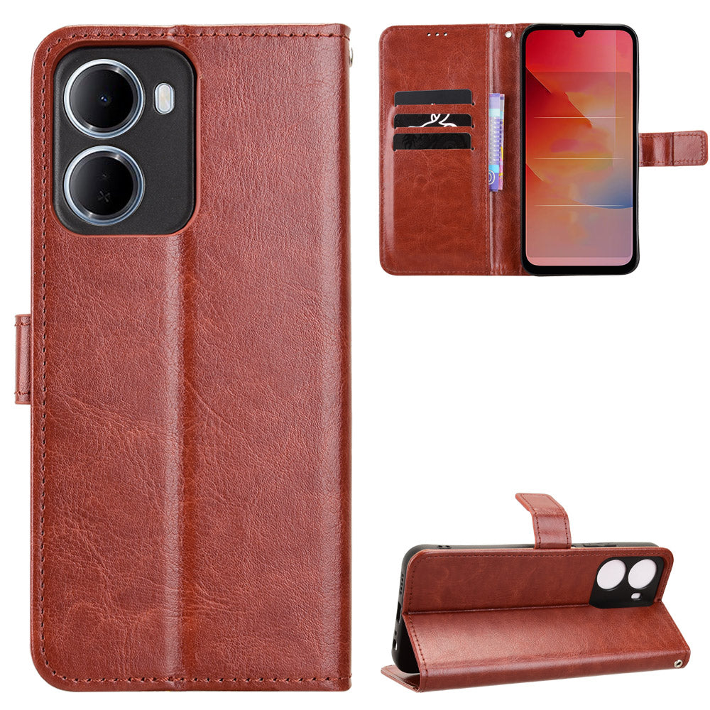 Xiaomi Redmi R70 5G / Xiaomi Redmi R70m 5G / Xiaomi Redmi 15a 5G PU-lædercover med rem, tegnebogsetui med Crazy Horse-tekstur